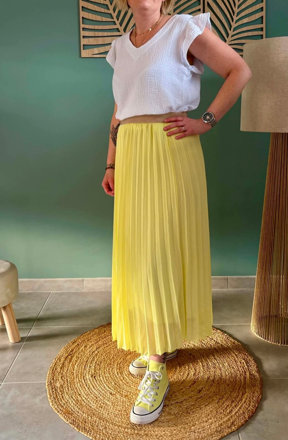 Jupe longue plissée jaune pastel - TU ( 36 à 42)