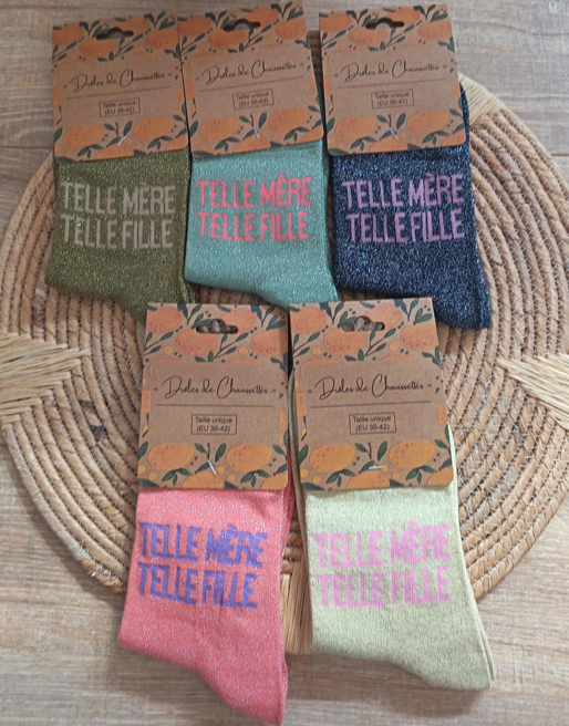 Chaussettes pailletées "Telle Mère Telle Fille" ❤️