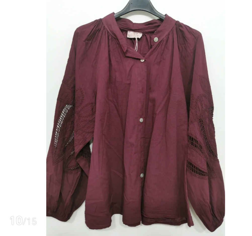 🌸 Chemise brodée manches ajourées – 100 % coton